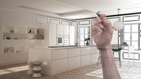 iStock Credit: ArchiViz A 3D graphic of a kitchen blueprint